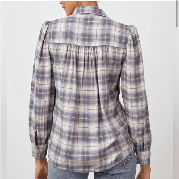 RAILS Angelica Button Down Flannel Plaid Shirt in Natural Marine Pink - Picture 3 of 9